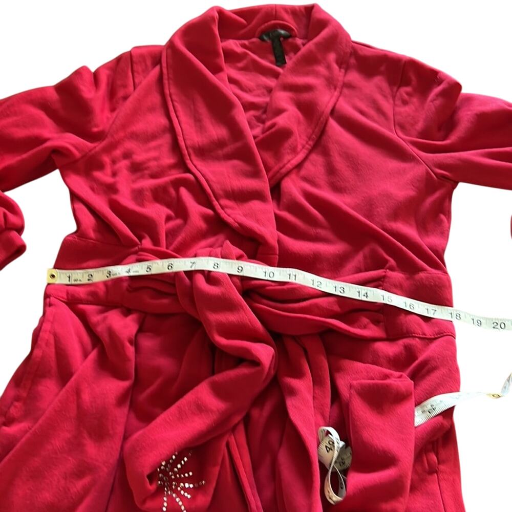 Soma Intimates Red Knit Wrap Robe Woman Size Medium Rhinestone Belt Pockets - Picture 9 of 12